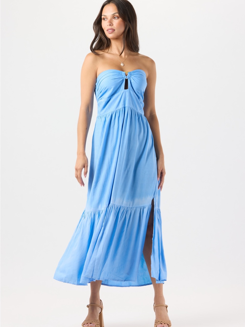 Tiare Hawaii Honey Maxi Dress Strapless Cutout Slit Light Blue Size OS NWT